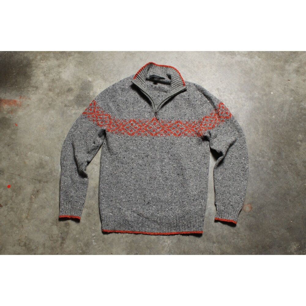 Vintage Y2K Express Gray and Orange Wool Fair Isle Sweater - Made in Japan Small